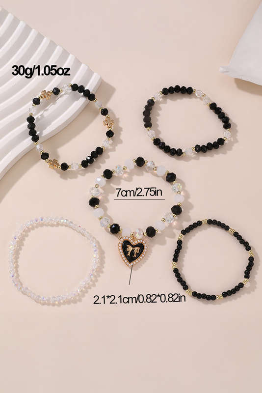 Black Heart Pendant Beaded Layered Bracelets