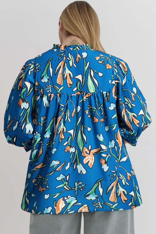 Blue V-Neck Knitted Summer Top with Exposed Seams