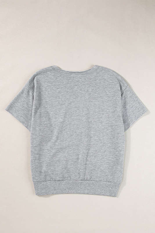 Light Grey USA Lettering Patch Notched Neck Loose Tee