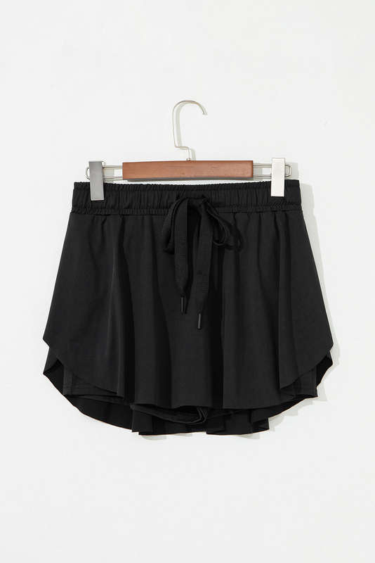 Black Drawstring High Waist Lined Tennis Skorts