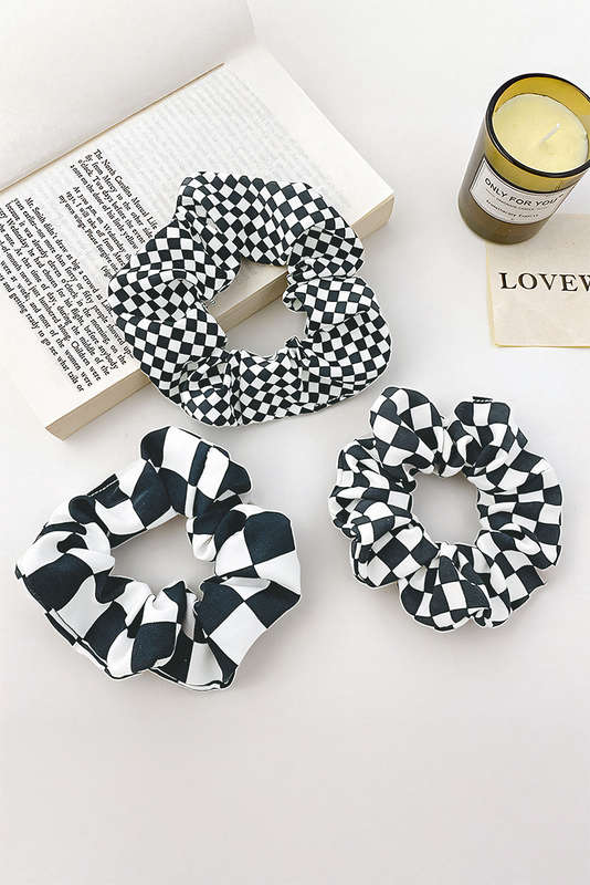 Black Checkerboard Pattern Cloth Hair Scrunchie