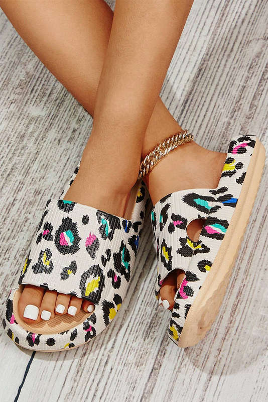 White Leopard Pint Soft Thick Sole Slippers