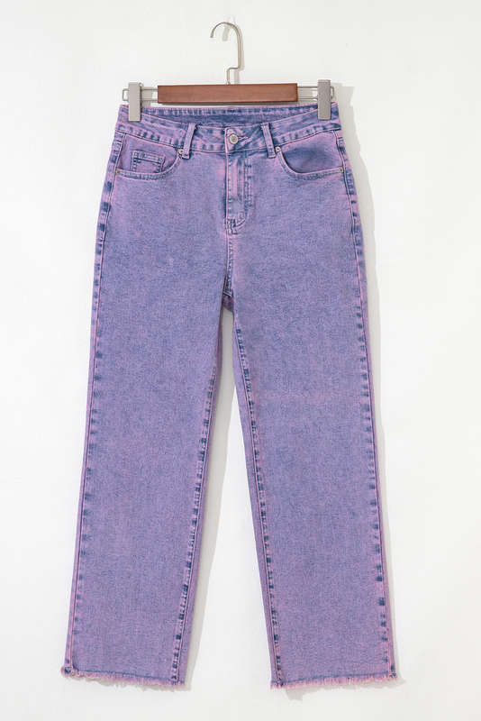 Orchid Petal Vintage Wash Frayed Hem Ankle-length Jeans