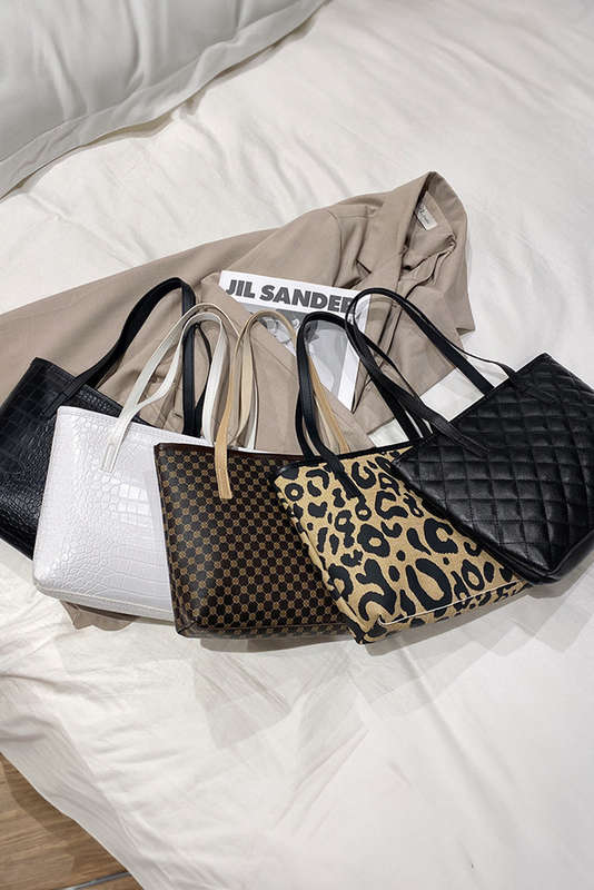 Dark Brown Geometric PU Leather Shoulder Bag