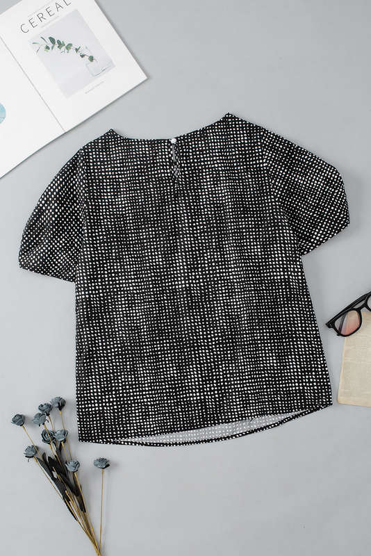 Black Cheetah Short Puff Sleeve Blouse