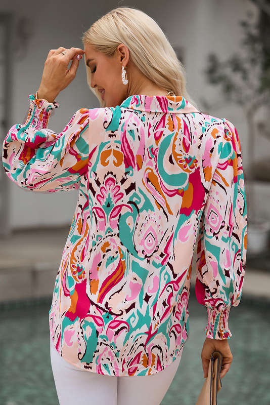 Red Paisley Print 3/4 Lantern Sleeve Shirt