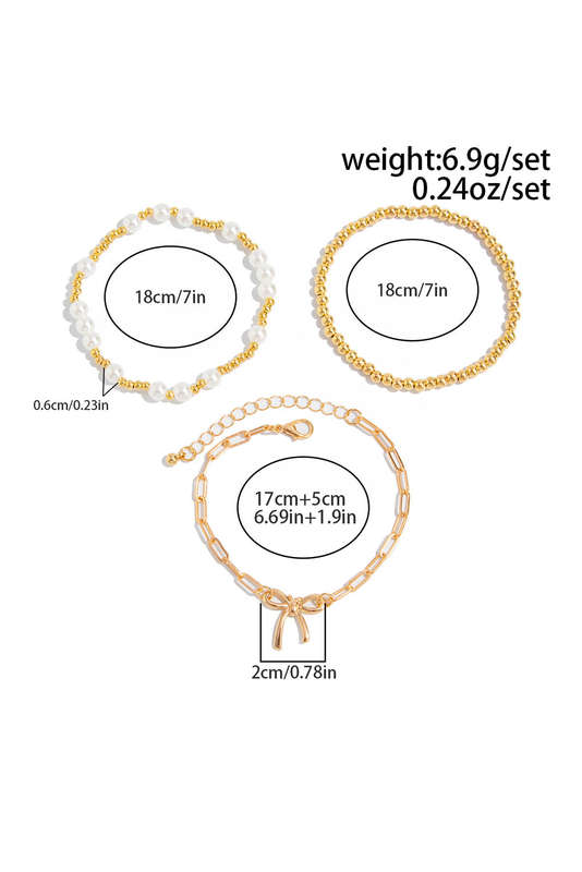Gold Alloy Plated Bow Chain Pearl Beading Bracelet