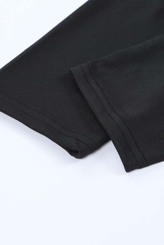 Black Solid Color High Waist Ripped Leggings