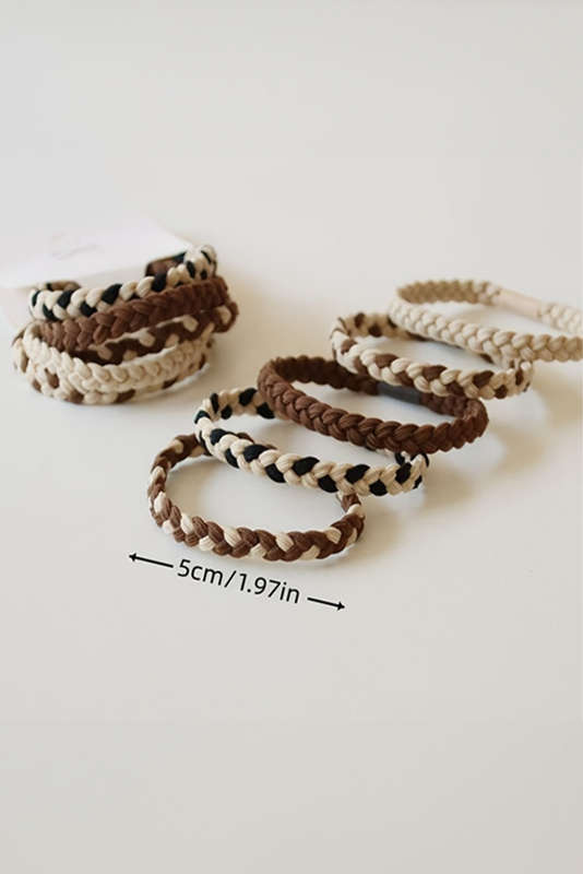 Khaki 5pcs Smile Face Decor Braided Hair Ties
