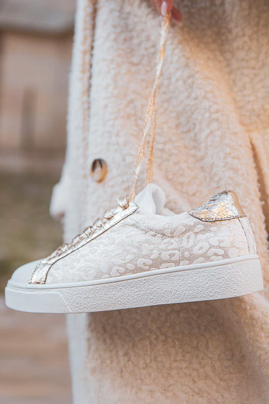 White Leopard Print Glitter Patched PU Leather Lace-up Shoes