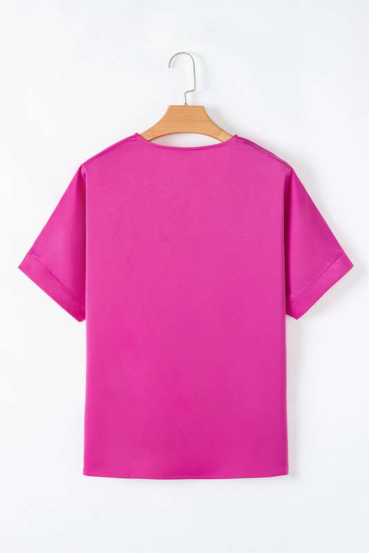 Bright Pink Silky V Neck Dolman Blouse