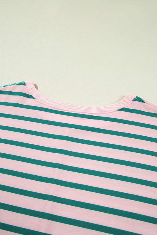 Green Stripe Color Block Exposed Seam Side Slit Plus Size Sweatshirt