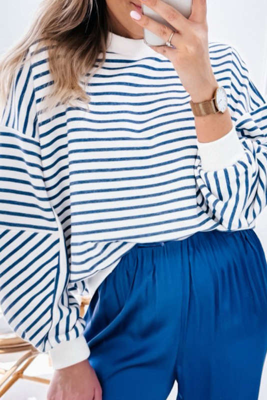 Blue V-Neck Knitted Summer Top with Exposed Seams