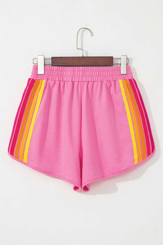 Bonbon Color Block Stripes Elastic High Waist Active Shorts