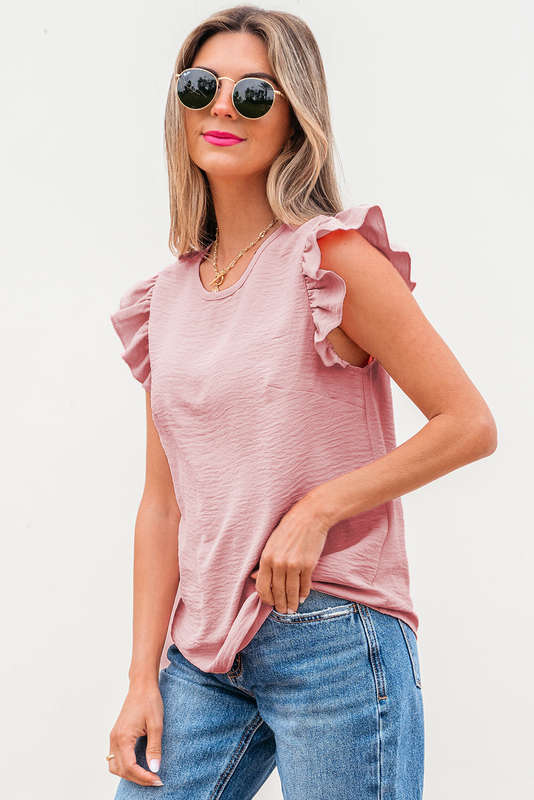 Blossom Bow Knot Decor Open Back Flutter Sleeve Blouse