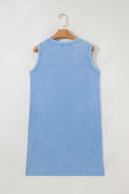 Beau Blue Mineral Wash Tank Mini Dress with Pockets