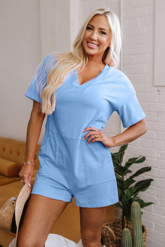 Myosotis Loose Half Sleeve V Neck Knit Romper