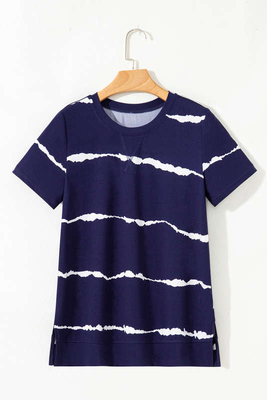 Blue Tie-dye Stripe Casual T-Shirt