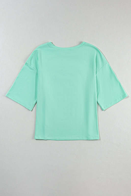 Moonlight Jade Colorblock Star Patched Half Sleeve Oversized Tee