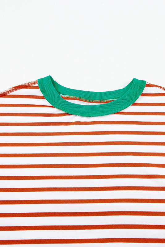 Orange Stripe Oversized Contrast Trim Exposed Seam High Low T Shirt