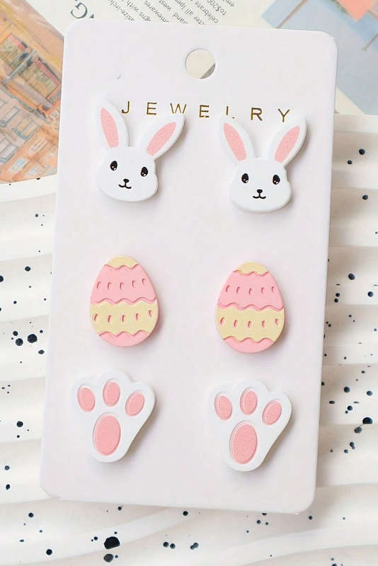 Pink Happy Easter Day Cute Earrings