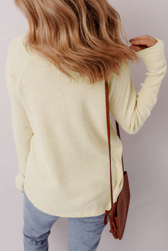 Oatmeal Textured Knit Half Buttons Henley Top