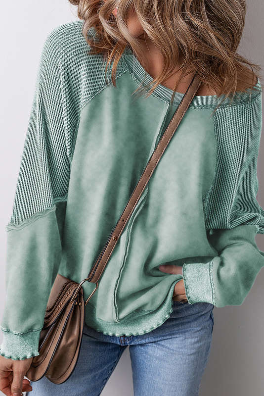 Blue V-Neck Knitted Summer Top with Exposed Seams