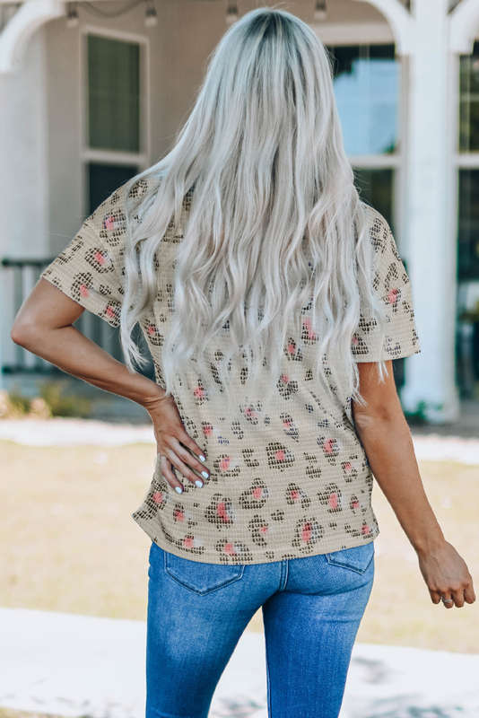 Leopard Waffle Knit Short Sleeve Top