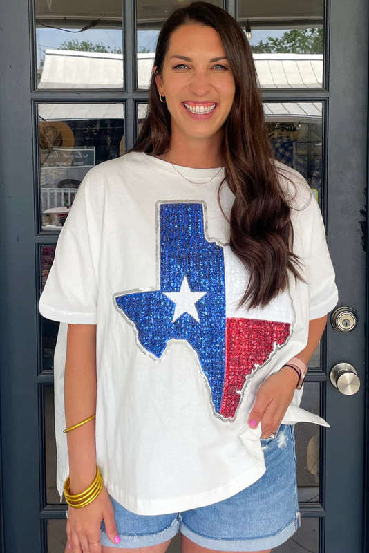 White Sequined Texas Graphic Plus Size T Shirt