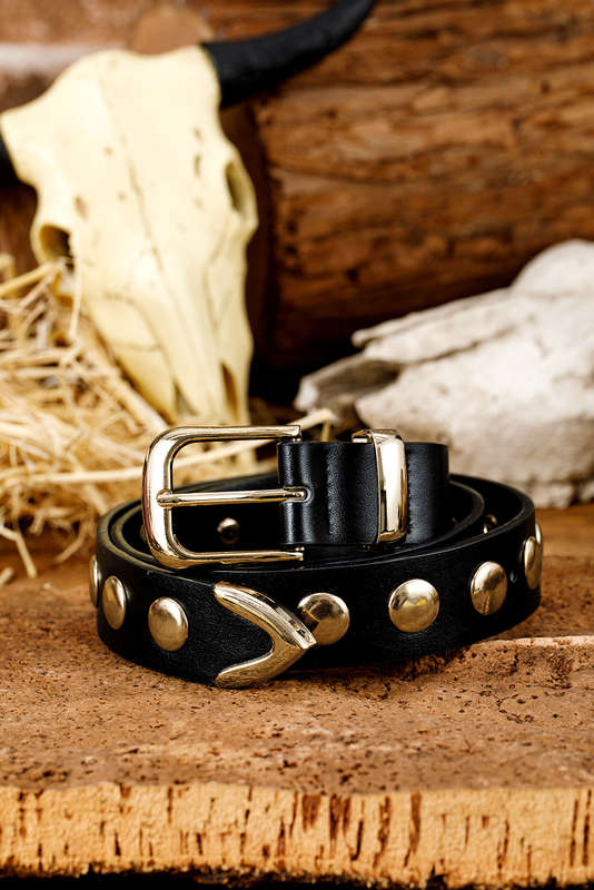Gold Plated Stud Detail Faux Leather Belt