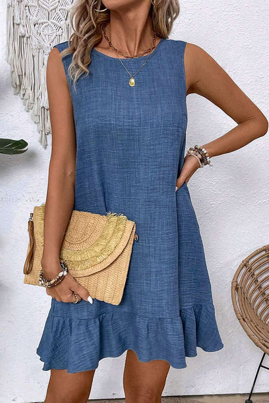 Ashleigh Blue Knot Scoop Back Ruffle Hem Sleeveless Mini Dress