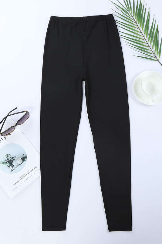 Black Solid Color High Waist Ripped Leggings