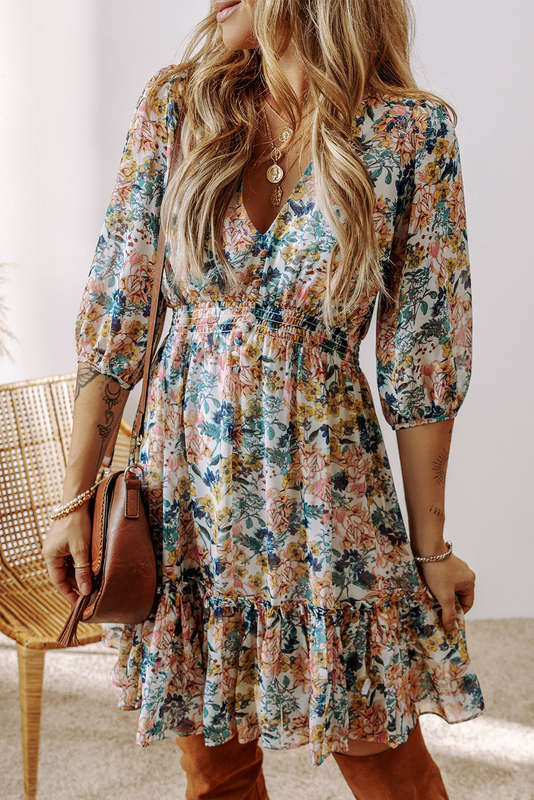 Blue V-Neck Knitted Summer Top with Exposed Seams