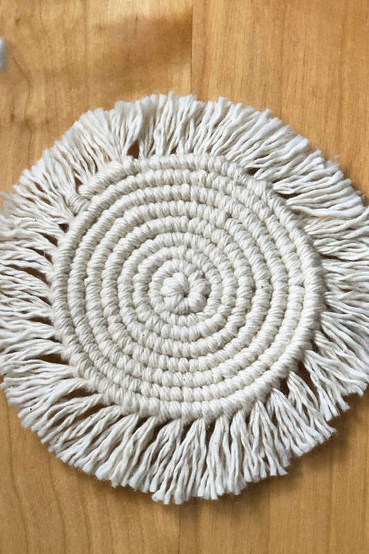 Beige Boho Tassel Macrame Coaster 15cm