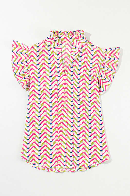 Multicolour Chevron Print Ruffled Sleeve Blouse