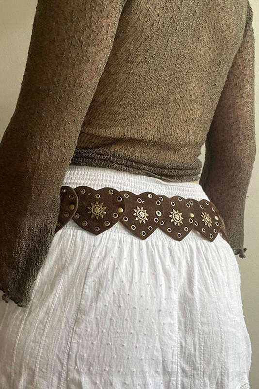 Coffee Bohemian Vintage Bronze Detail Heart Connected PU Belt