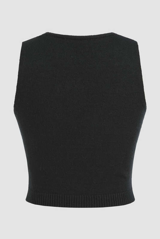 Black 3D Flower Decor Cropped Sweater Vest