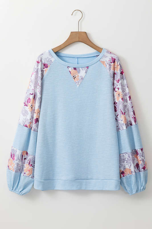 Blue V-Neck Knitted Summer Top with Exposed Seams