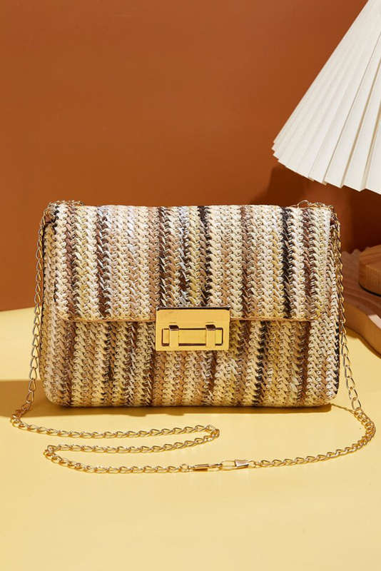 Camel Bohemian Woven Gold Chain Shoulder Bag