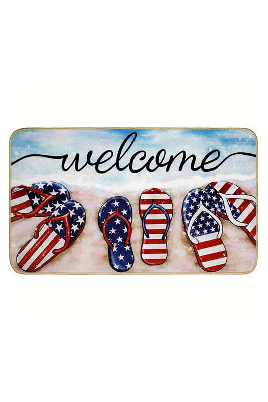 Dark Blue Welcome American Flag Slipper Print Entryway Mat