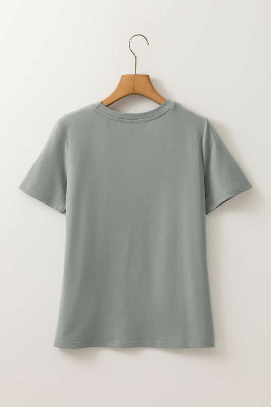 Medium Grey Solid Color Toothpick Stripe Round Neck T Shirt