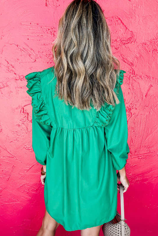 Green Knitted V-Neck Casual Top with Raw Seam Detail
