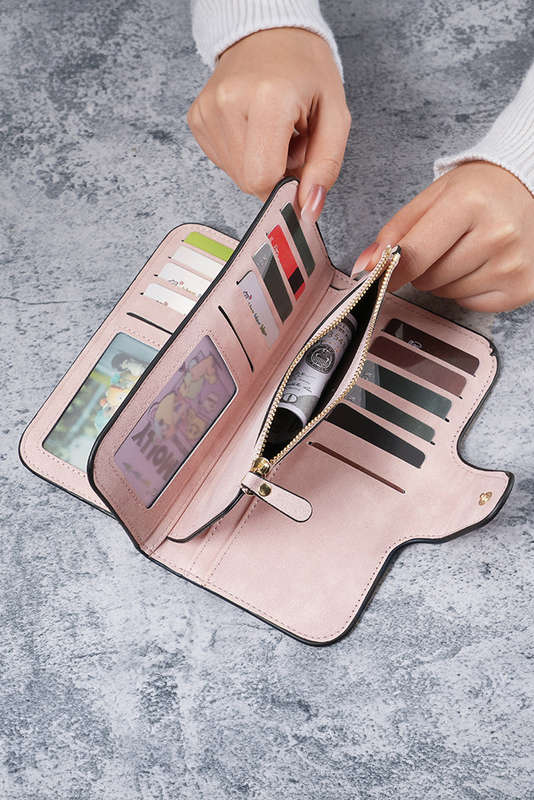 Pink PU Leather Multi-function Long Wallet