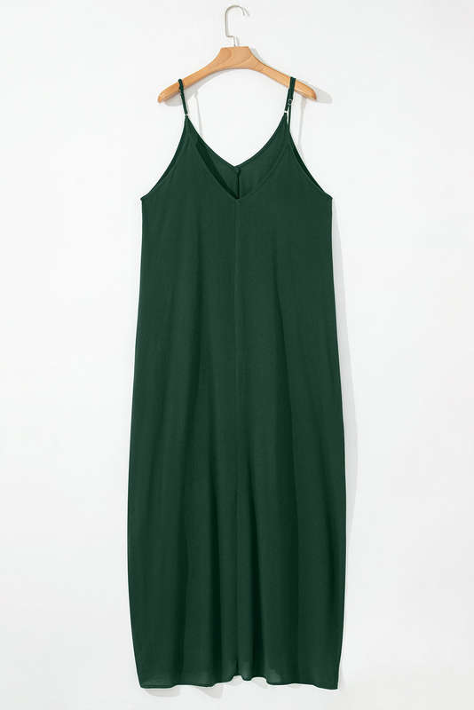 Duffel Green Spaghetti Straps Pocketed Slouchy Maxi Dress