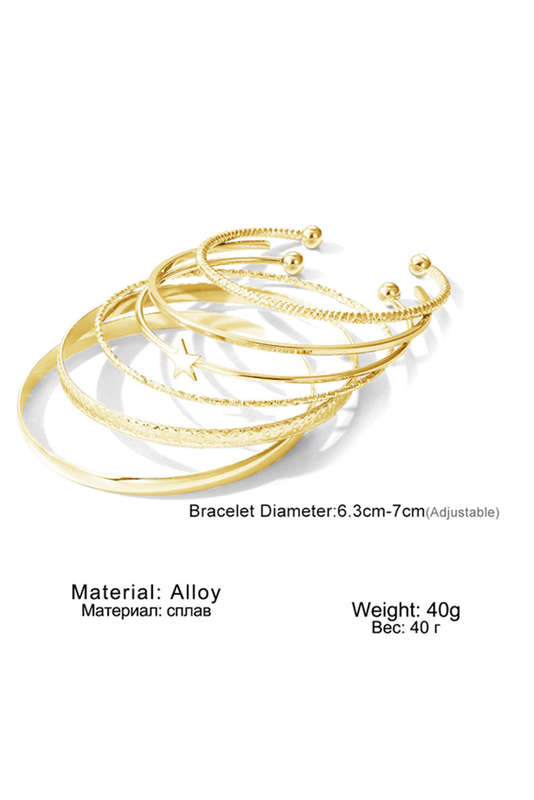 Gold Star Decor Plated Alloy 6pcs Bangle Bracelet