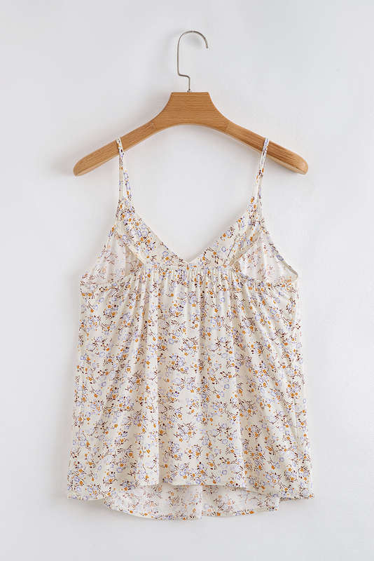 Apricot Boho Floral Spaghetti Straps Tank Top