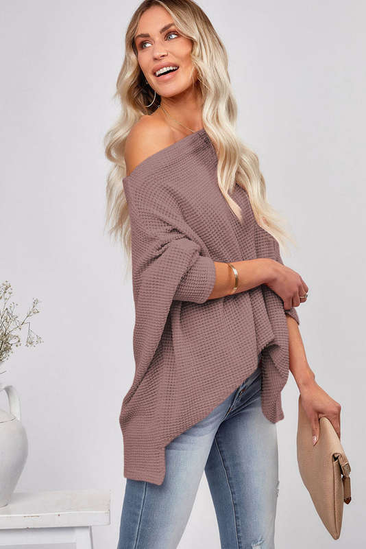 Casual Waffle Knit Eyelet Long Sleeve Blouse