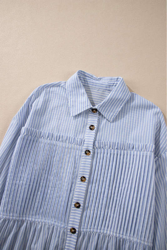 Blue V-Neck Knitted Summer Top with Exposed Seams