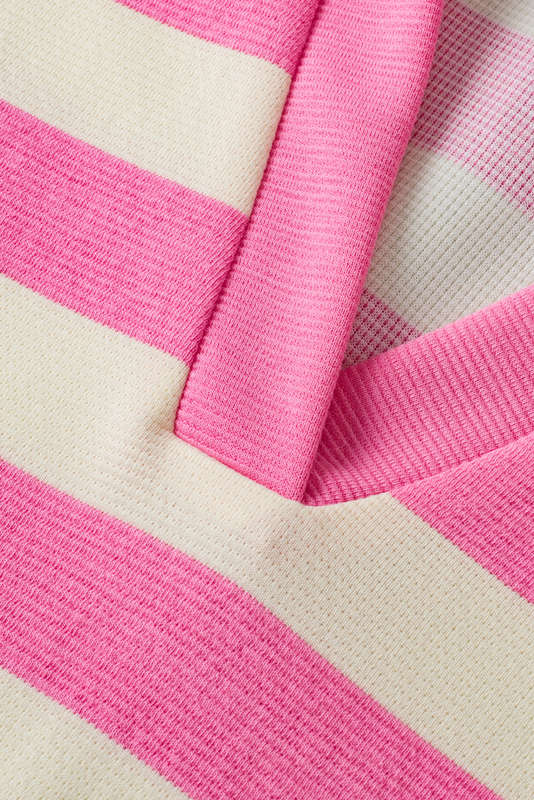 Pink Stripe V Neck Collared Cap Sleeve Top