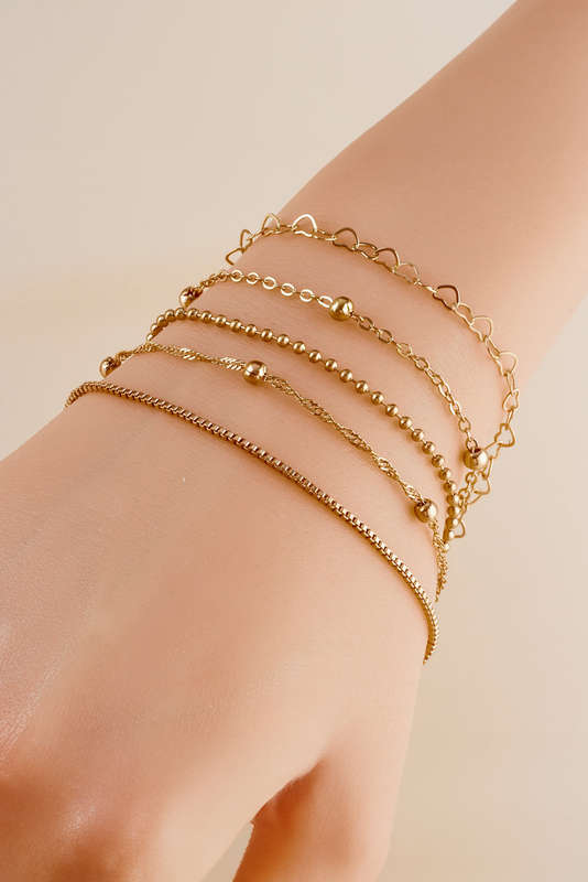 Gold Multi Layered Heart Shape Plate Chain Bracelet